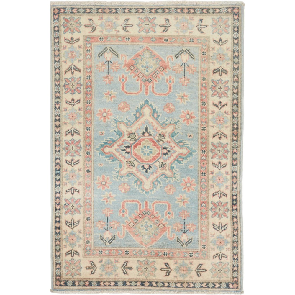 Tappeto Kazak Afghanistan beige azzurro 82x122 Tappeto Kazak Afghanistan beige azzurro 82x122