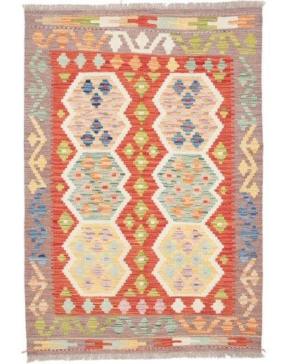 Tappeto Kilim Afghanistan marrone rosso 123x177