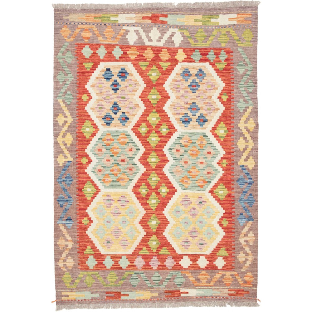 Tappeto Kilim Afghanistan marrone rosso 123x177