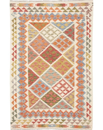 Tappeto Kilim Afghanistan bianco marrone 117x179
