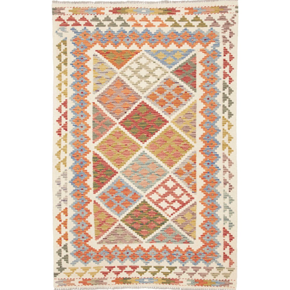 Tappeto Kilim Afghanistan bianco marrone 117x179