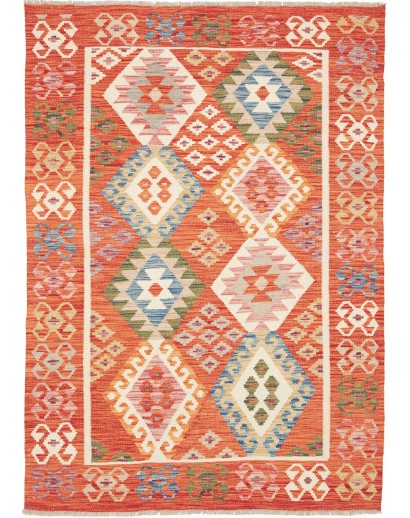 Tappeto Kilim Afghanistan arancione bianco 128x179