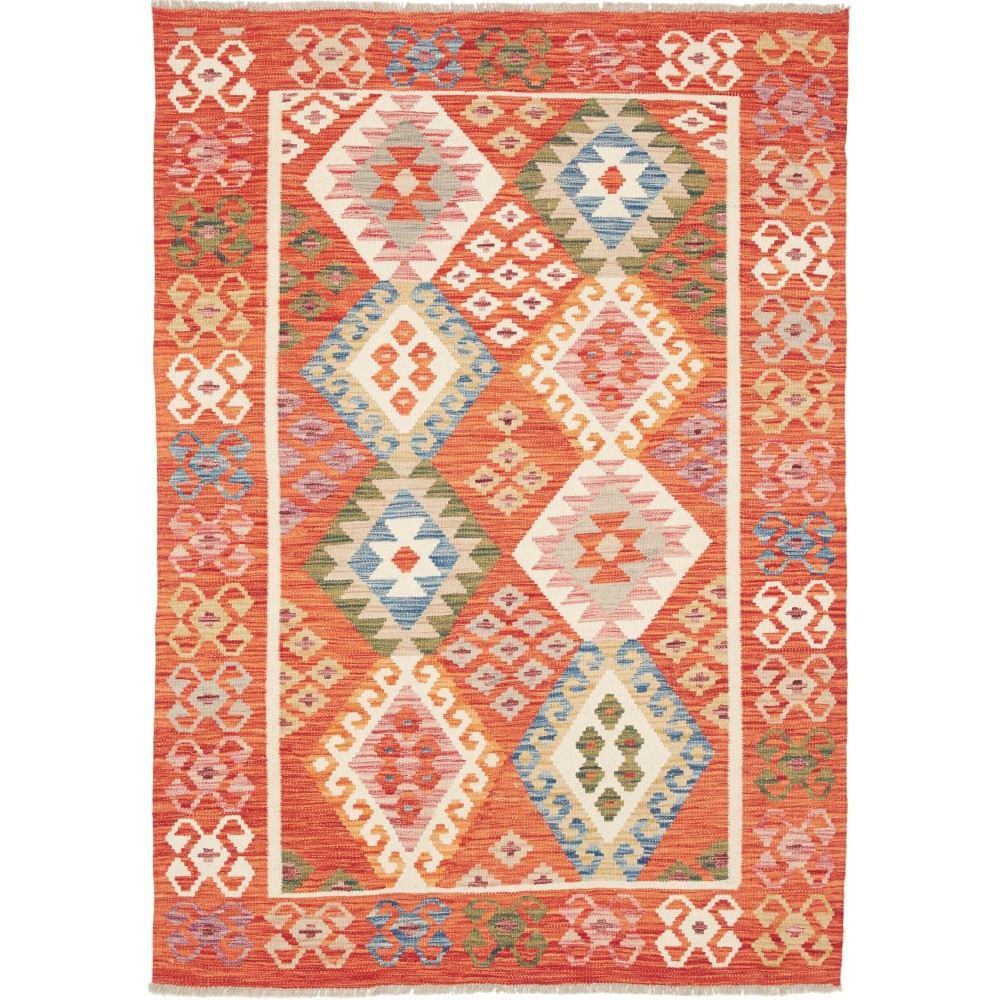 Tappeto Kilim Afghanistan arancione bianco 128x179