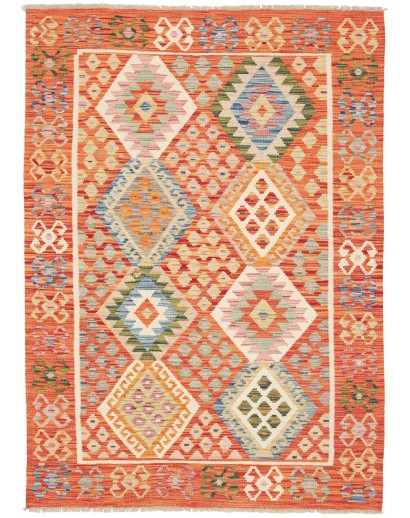 Tappeto Kilim Afghanistan arancione bianco 126x177