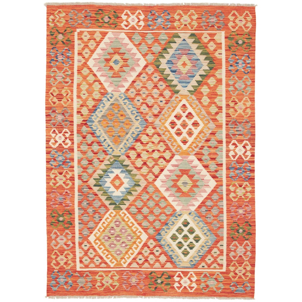 Tappeto Kilim Afghanistan arancione bianco 126x177