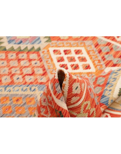 Tappeto Kilim Afghanistan arancione bianco 126x177
