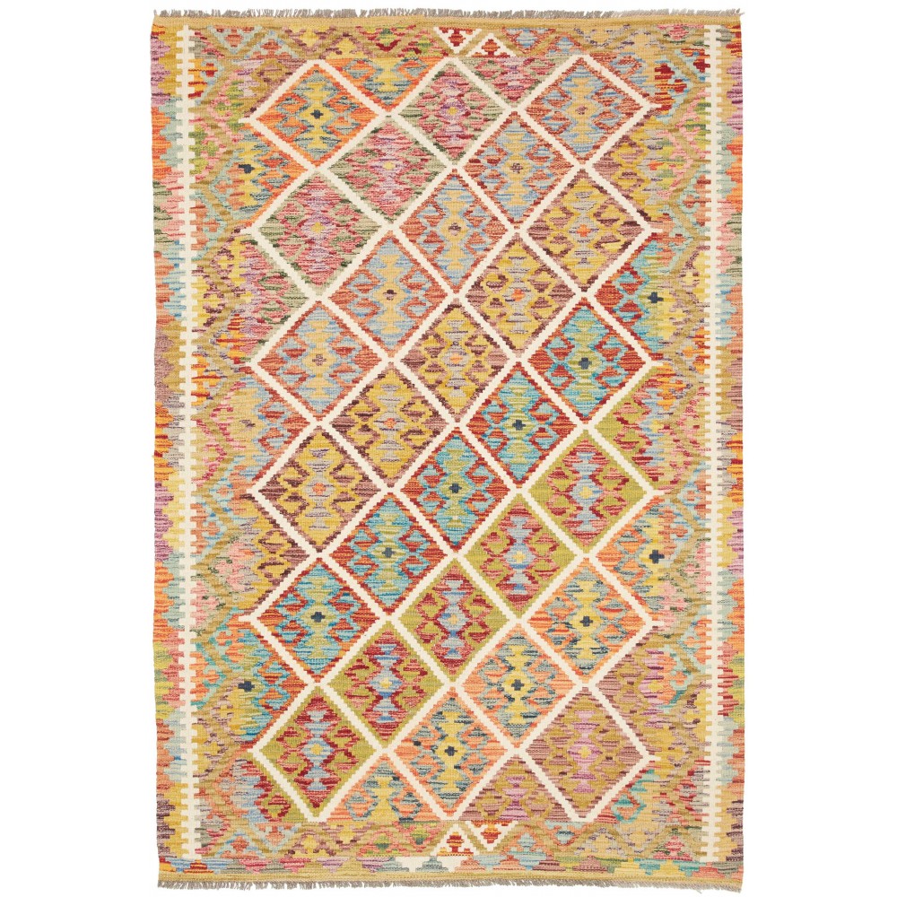 Tappeto Kilim Afghanistan marrone bianco 125x187
