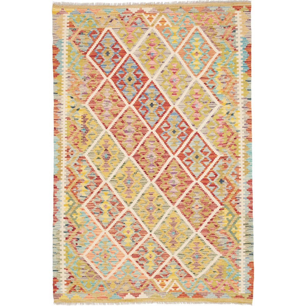 Tappeto Kilim Afghanistan marrone rosso 124x184