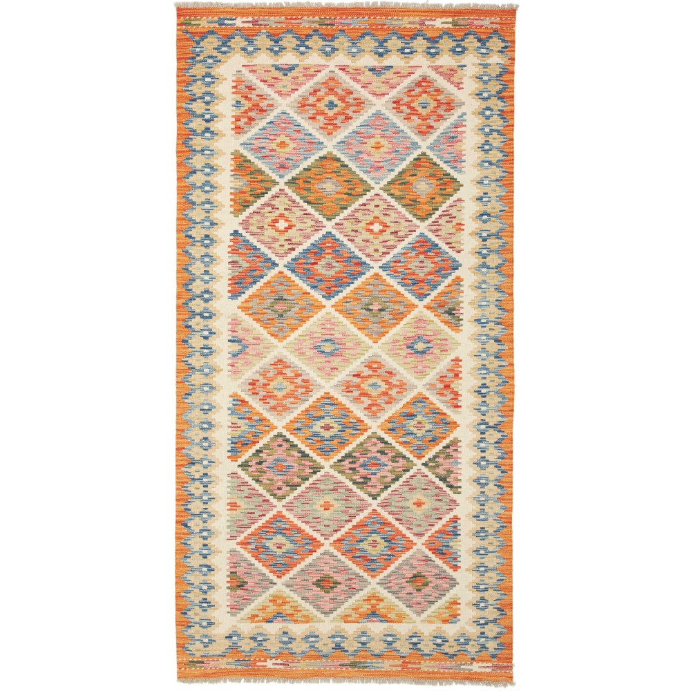 Tappeto Kilim Afghanistan marrone azzurro 106x209