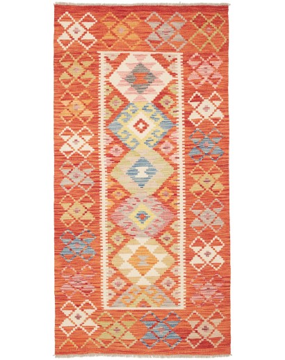 Tappeto Kilim Afghanistan arancione marrone 102x209