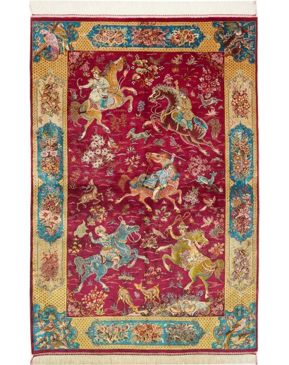 Tappeto Ghom seta Persia marrone grigio 100x148