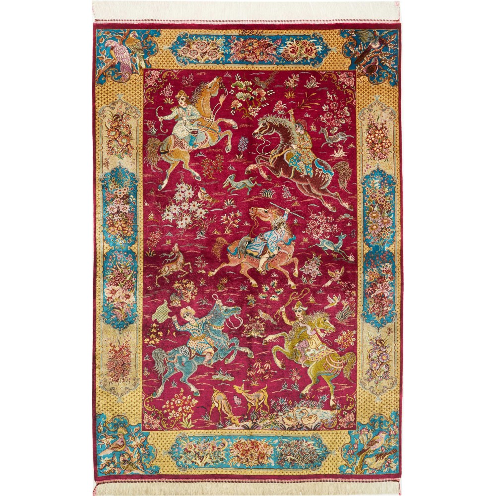 Tappeto Ghom seta Persia marrone grigio 100x148