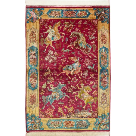 Tappeto Ghom seta Persia marrone grigio 100x148