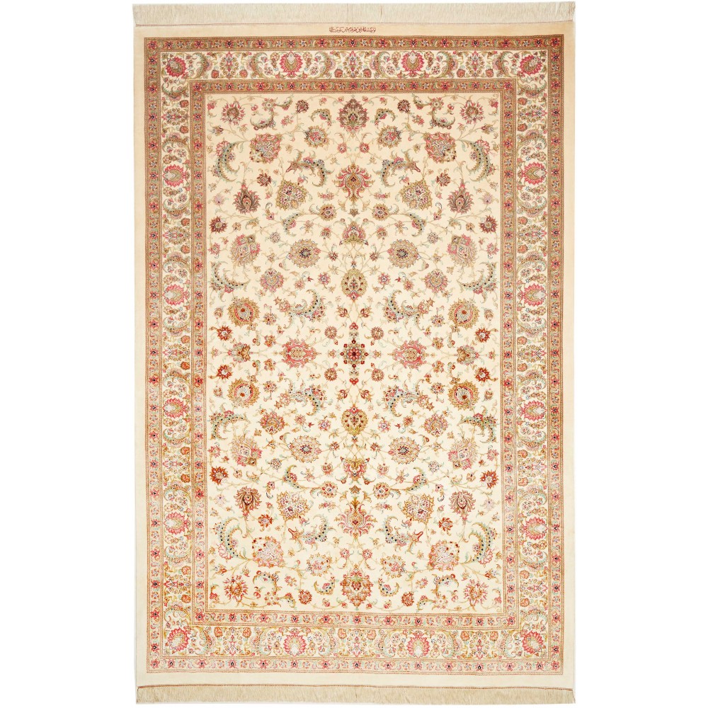 Tappeto Ghom seta Persia giallo marrone 201x307