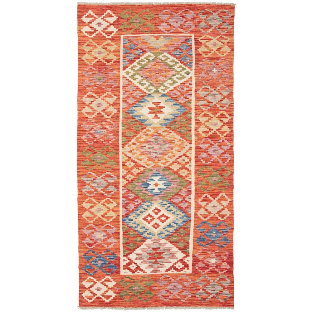 Tappeto Kilim Afghanistan arancione marrone 105x202