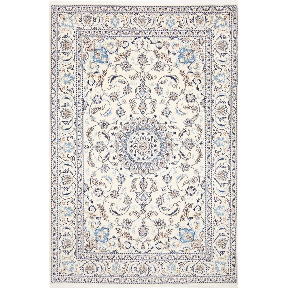Tappeto Nain Kashmar Persia bianco grigio 196x300