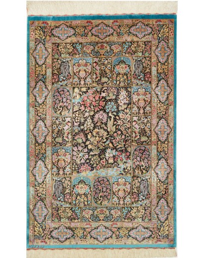 Tappeto Ghom seta Persia beige marrone 79x124