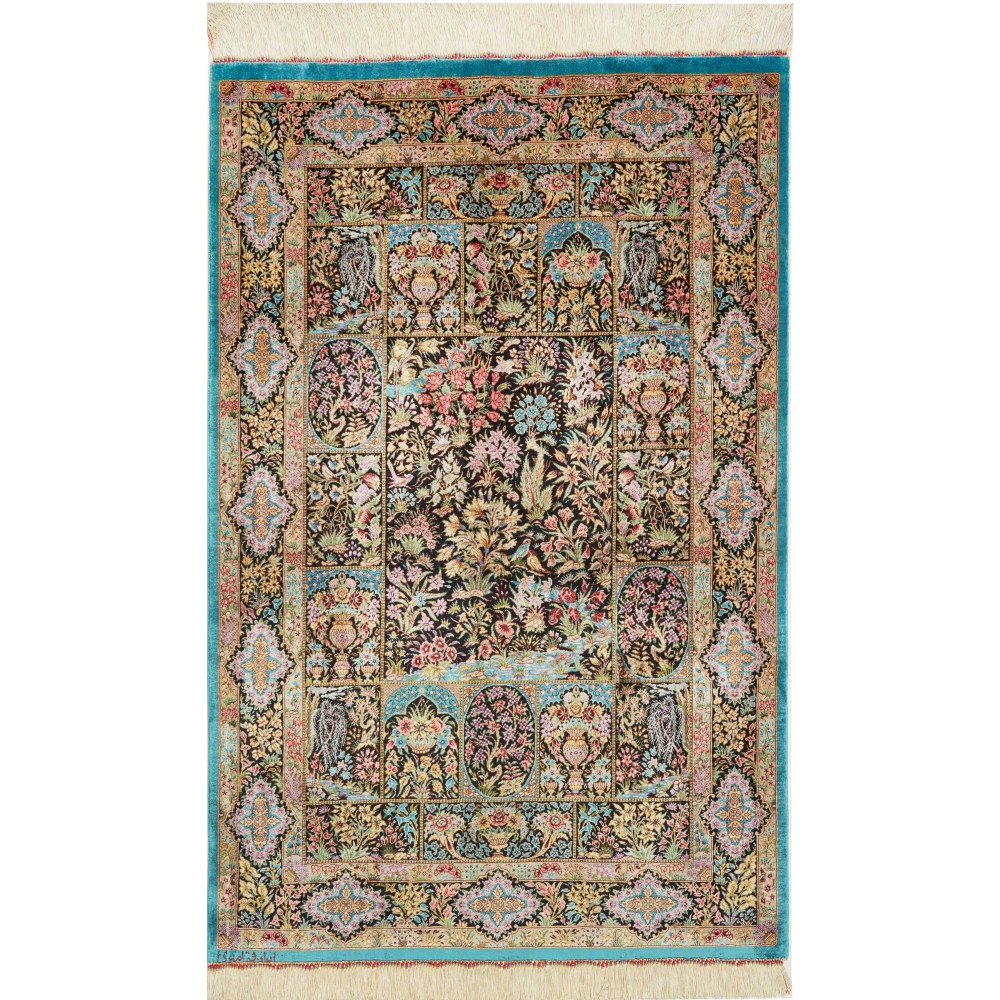 Tappeto Ghom seta Persia marrone grigio 79x124 Tappeto Ghom seta Persia marrone grigio 79x124