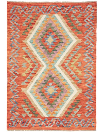 Tappeto Kilim Afghanistan arancione bianco 105x151