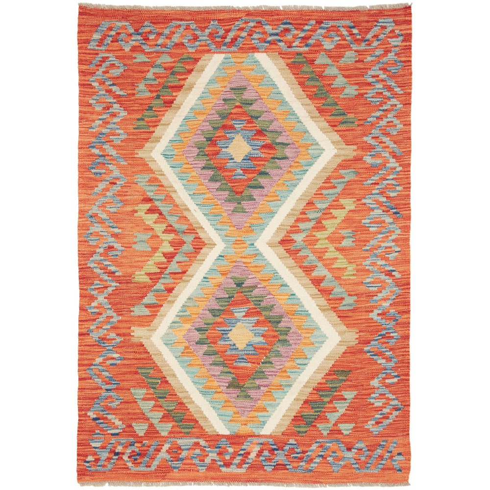 Tappeto Kilim Afghanistan arancione bianco 105x151