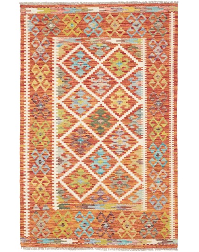 Tappeto Kilim Afghanistan arancione marrone 101x154