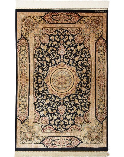 Tappeto Ghom seta Persia marrone blu 100x152