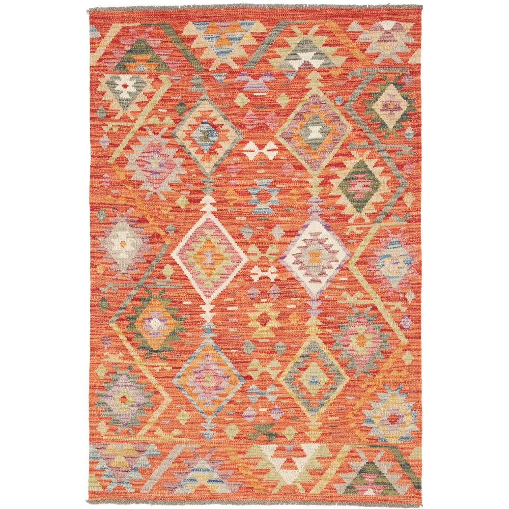 Tappeto Kilim Afghanistan arancione bianco 100x151