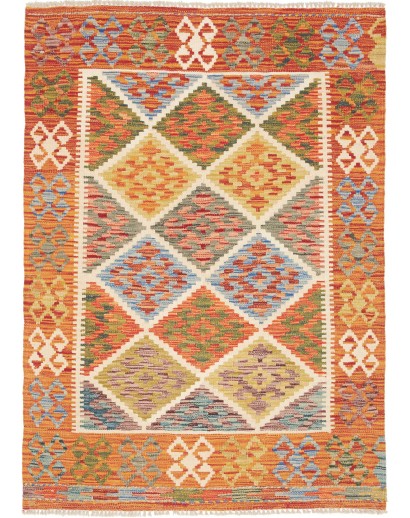 Tappeto Kilim Afghanistan arancione marrone 105x145