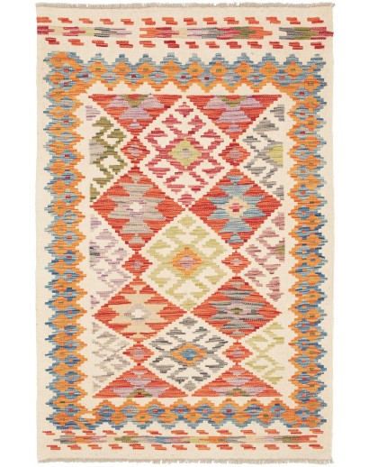 Tappeto Kilim Afghanistan bianco arancione 90x150