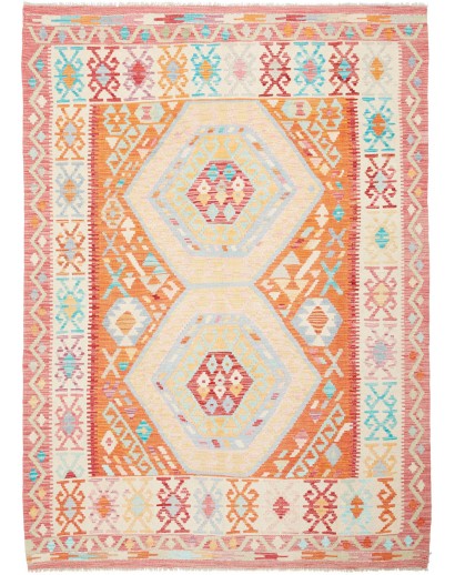 Tappeto Kilim Afghanistan bianco arancione 158x215