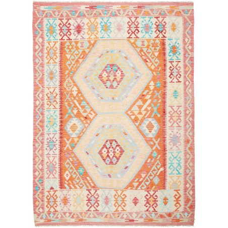 Tappeto Kilim Afghanistan bianco arancione 158x215