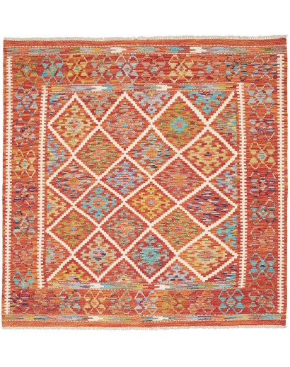 Tappeto Kilim Afghanistan rosso marrone 157x158