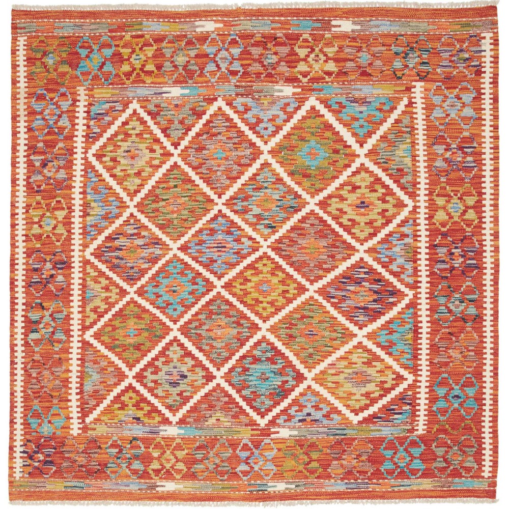 Tappeto Kilim Afghanistan rosso marrone 157x158