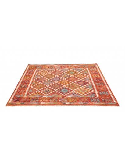 Tappeto Kilim Afghanistan rosso marrone 157x158