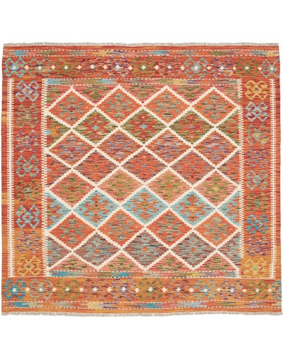 Tappeto Kilim Afghanistan arancione bianco 161x154