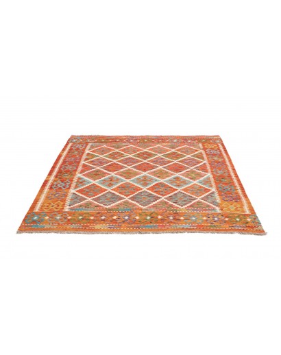 Tappeto Kilim Afghanistan arancione bianco 161x154