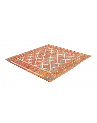 Tappeto Kilim Afghanistan arancione bianco 161x154