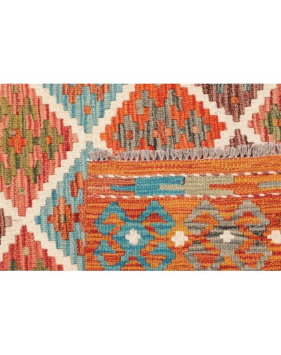 Tappeto Kilim Afghanistan arancione bianco 161x154