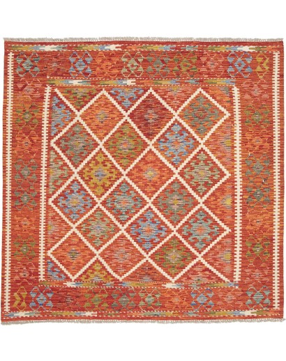 Tappeto Kilim Afghanistan rosso marrone 163x160
