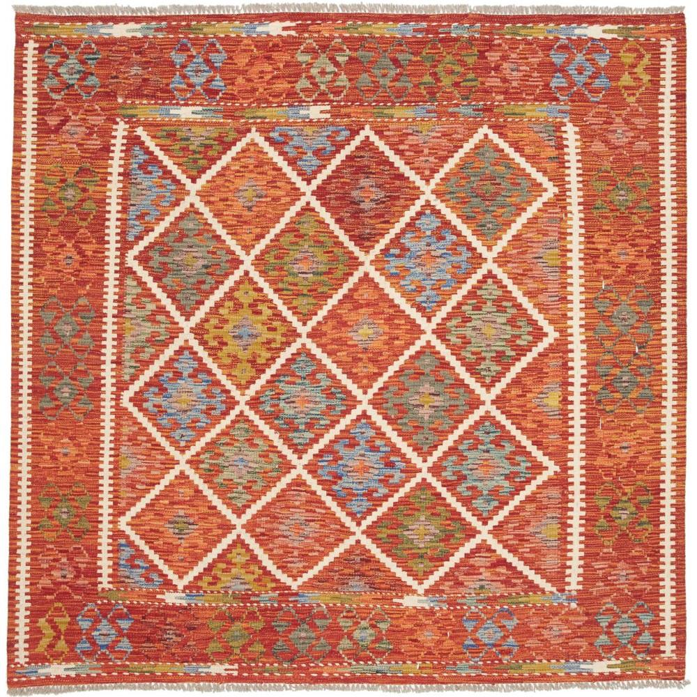 Tappeto Kilim Afghanistan rosso marrone 163x160