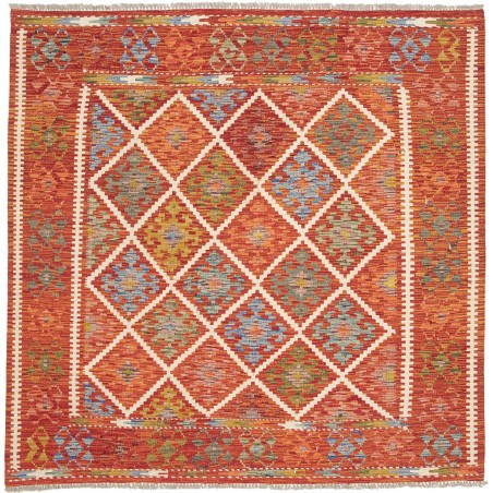 Tappeto Kilim Afghanistan rosso marrone 163x160