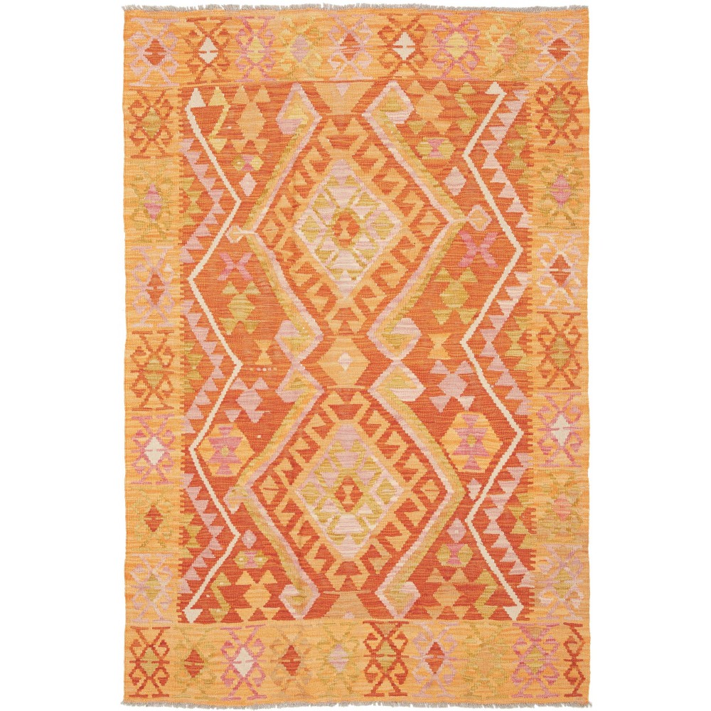 Tappeto Kilim Afghanistan arancione marrone 126x188