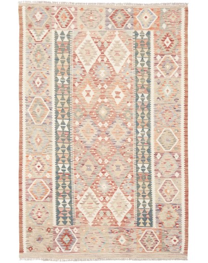 Tappeto Kilim Afghanistan bianco giallo 136x206
