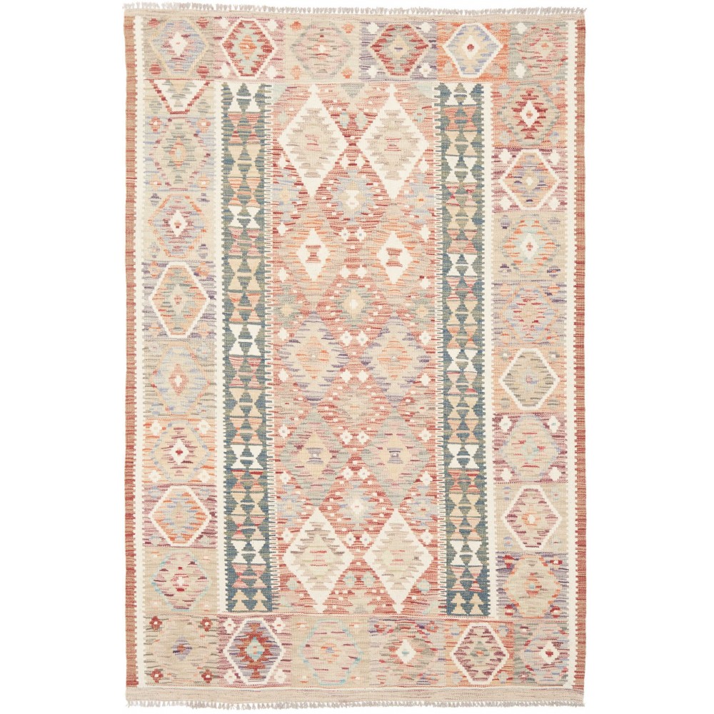 Tappeto Kilim Afghanistan bianco giallo 136x206