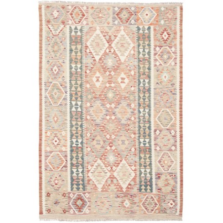 Tappeto Kilim Afghanistan bianco giallo 136x206