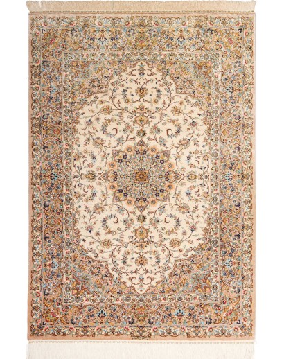 Tappeto Ghom seta Persia giallo verde 102x150