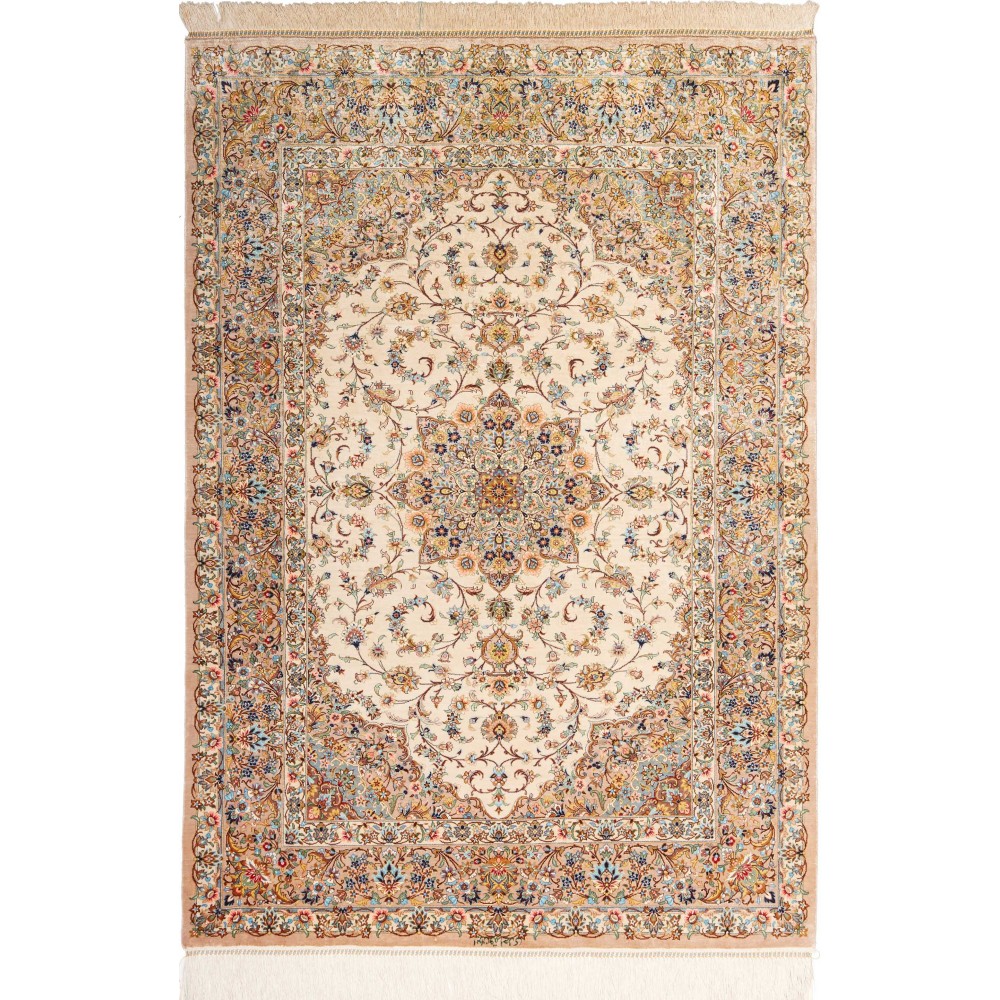 Tappeto Ghom seta Persia marrone beige 102x150 Tappeto Ghom seta Persia marrone beige 102x150