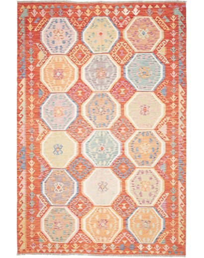 Tappeto Kilim Afghanistan giallo rosso 201x304