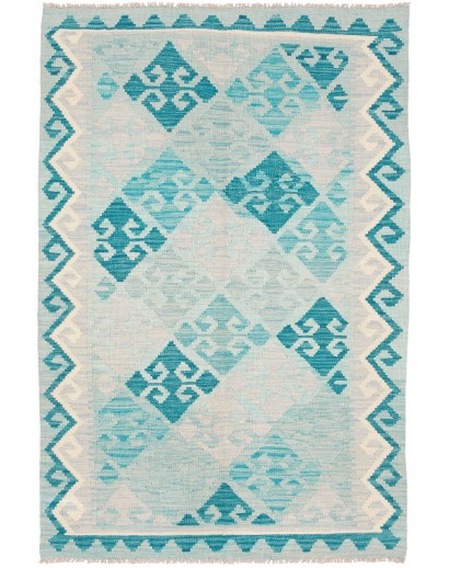 Tappeto Kilim Afghanistan bianco blu 102x155