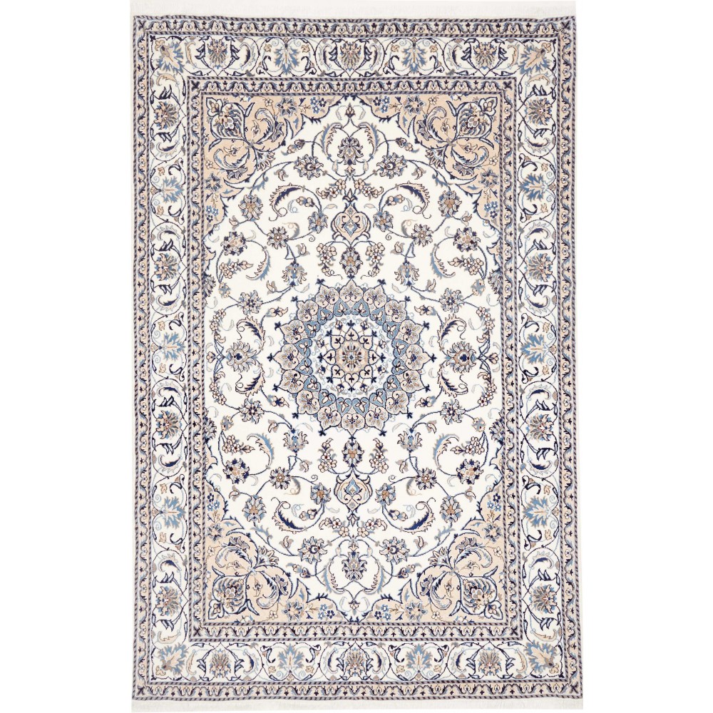Tappeto Nain Kashmar Persia bianco grigio 195x296